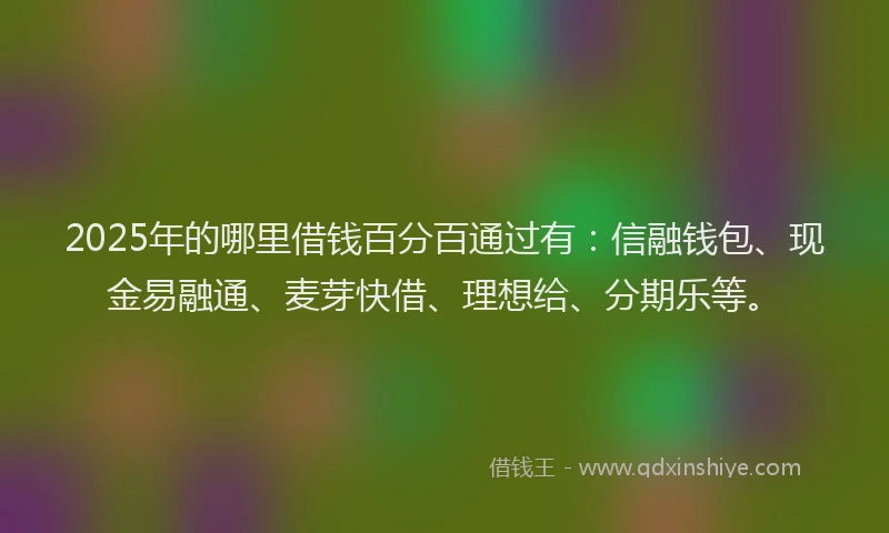 2025年的哪里借钱百分百通过有：信融钱包、现金易融通、麦芽快借、理想给、分期乐等。