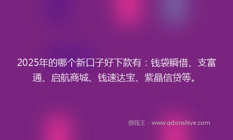 2025年的哪个新口子好下款有：钱袋瞬借、支富通、启航商城、钱速达宝、紫晶信贷等。