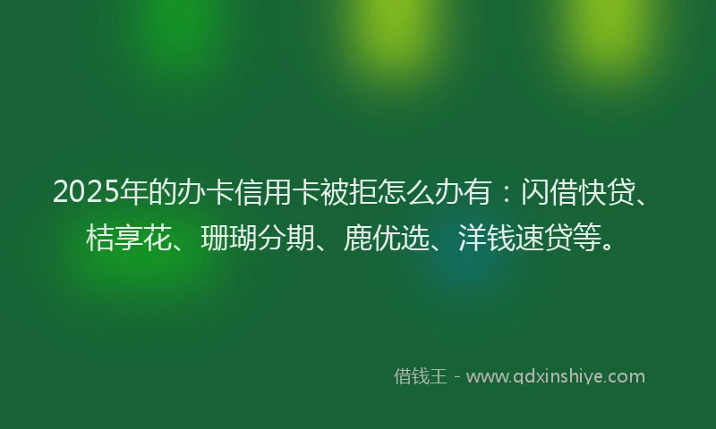 2025年的办卡信用卡被拒怎么办有：闪借快贷、桔享花、珊瑚分期、鹿优选、洋钱速贷等。