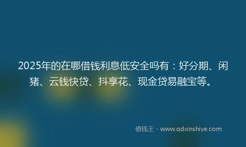 2025年的在哪借钱利息低安全吗有：好分期、闲猪、云钱快贷、抖享花、现金贷易融宝等。