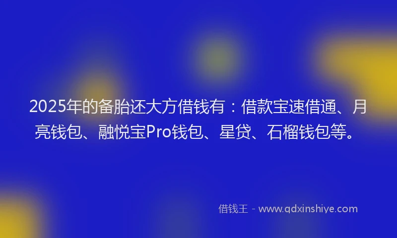 2025年的备胎还大方借钱有：借款宝速借通、月亮钱包、融悦宝Pro钱包、星贷、石榴钱包等。