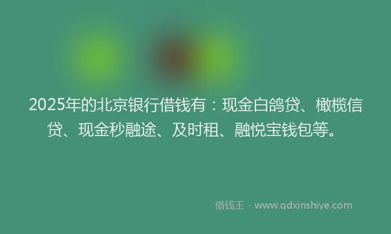 2025年的北京银行借钱有：现金白鸽贷、橄榄信贷、现金秒融途、及时租、融悦宝钱包等。