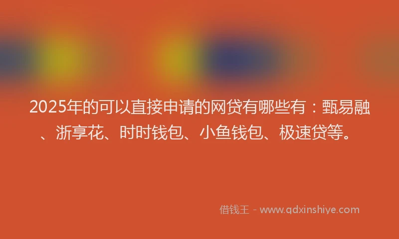 2025年的可以直接申请的网贷有哪些有：甄易融、浙享花、时时钱包、小鱼钱包、极速贷等。
