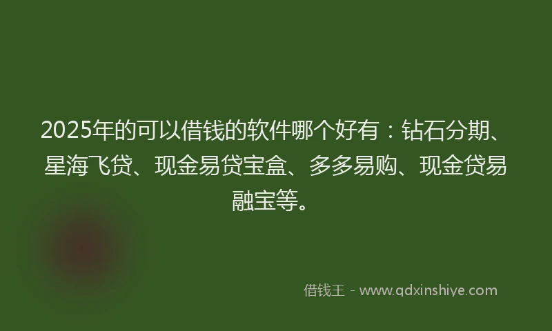 2025年的可以借钱的软件哪个好有：钻石分期、星海飞贷、现金易贷宝盒、多多易购、现金贷易融宝等。