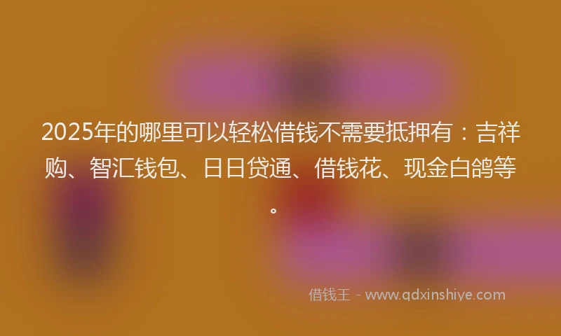 2025年的哪里可以轻松借钱不需要抵押有:吉祥购、智汇钱包、日日贷通、借钱花、现金白鸽等。