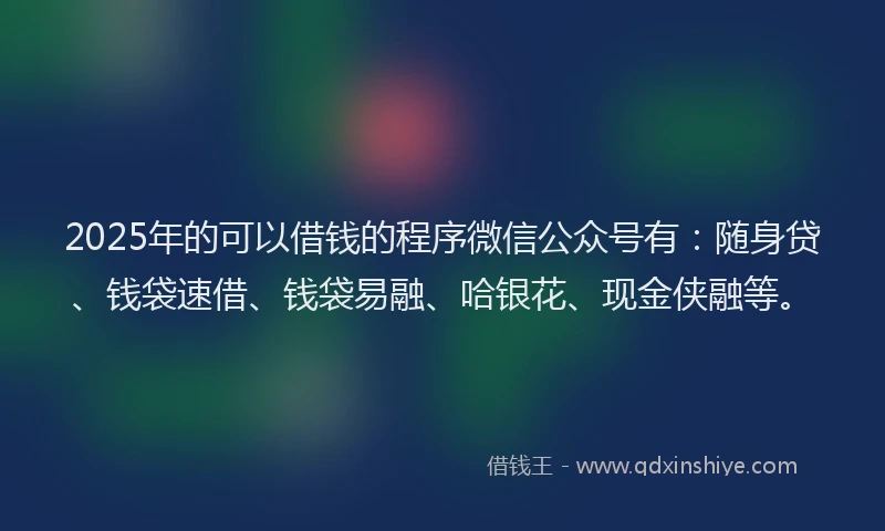 2025年的可以借钱的程序微信公众号有：随身贷、钱袋速借、钱袋易融、哈银花、现金侠融等。