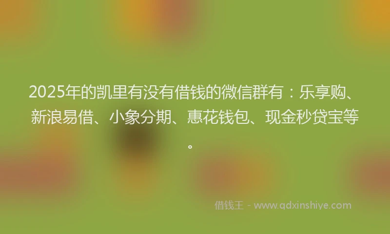 2025年的凯里有没有借钱的微信群有：乐享购、新浪易借、小象分期、惠花钱包、现金秒贷宝等。