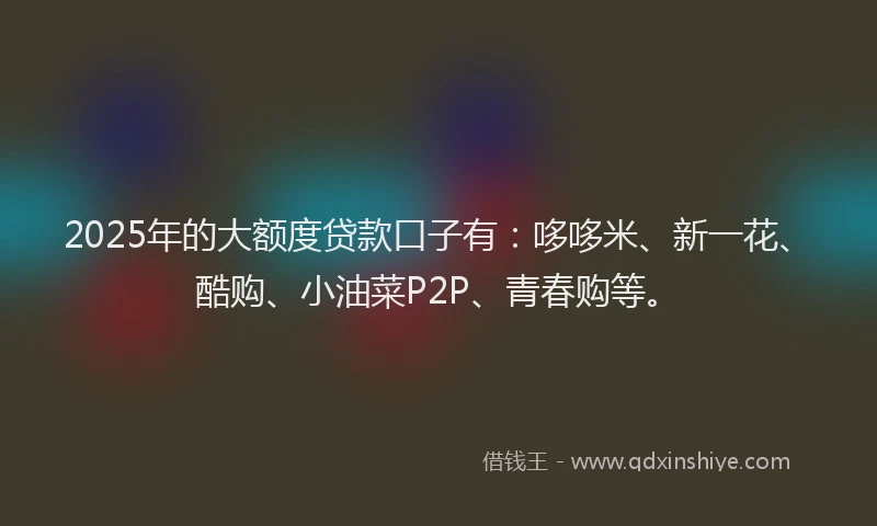 2025年的大额度贷款口子有：哆哆米、新一花、酷购、小油菜P2P、青春购等。