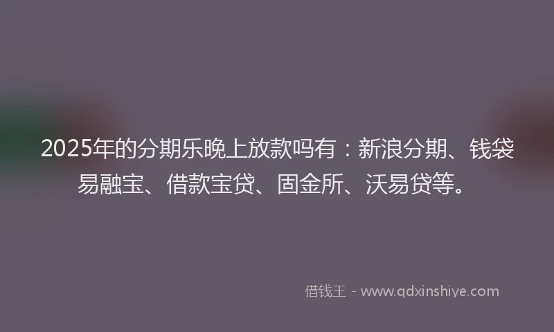 2025年的分期乐晚上放款吗有：新浪分期、钱袋易融宝、借款宝贷、固金所、沃易贷等。