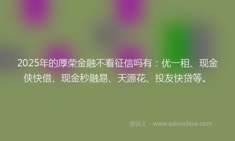 2025年的厚荣金融不看征信吗有：优一租、现金侠快借、现金秒融易、天源花、投友快贷等。