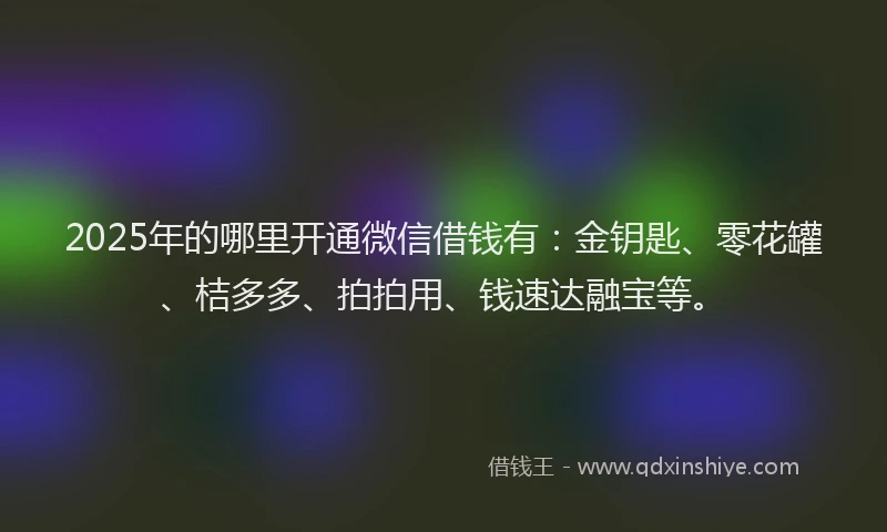 2025年的哪里开通微信借钱有：金钥匙、零花罐、桔多多、拍拍用、钱速达融宝等。