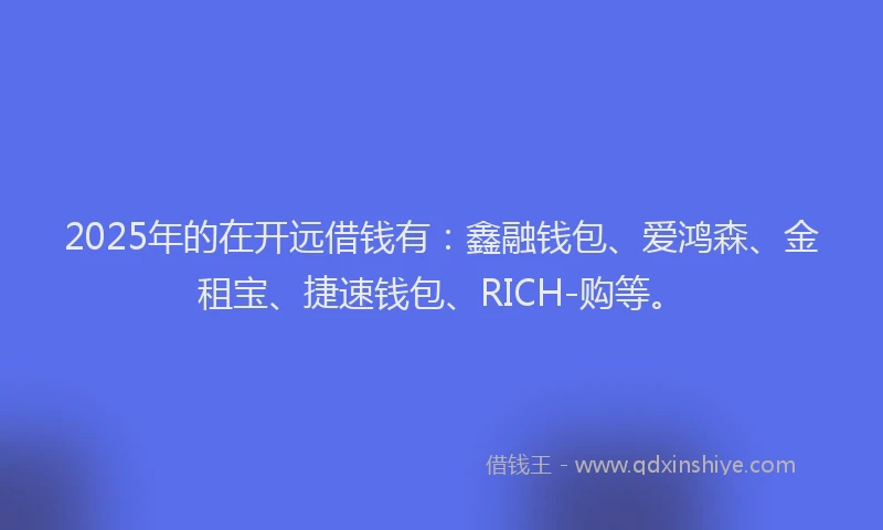 2025年的在开远借钱有：鑫融钱包、爱鸿森、金租宝、捷速钱包、RICH-购等。
