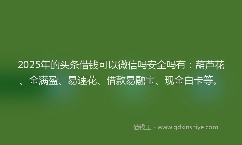 2025年的头条借钱可以微信吗安全吗有：葫芦花、金满盈、易速花、借款易融宝、现金白卡等。