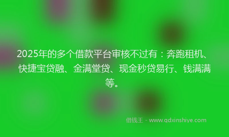2025年的多个借款平台审核不过有：奔跑租机、快捷宝贷融、金满堂贷、现金秒贷易行、钱满满等。