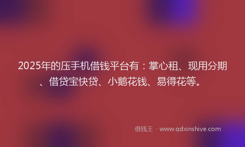 2025年的压手机借钱平台有：掌心租、现用分期、借贷宝快贷、小鹅花钱、易得花等。