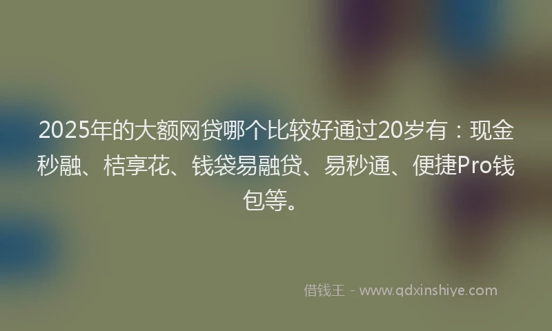 2025年的大额网贷哪个比较好通过20岁有：现金秒融、桔享花、钱袋易融贷、易秒通、便捷Pro钱包等。