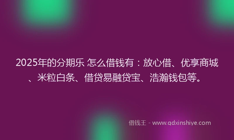 2025年的分期乐 怎么借钱有：放心借、优享商城、米粒白条、借贷易融贷宝、浩瀚钱包等。