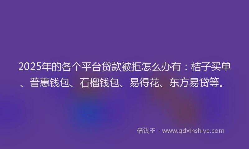 2025年的各个平台贷款被拒怎么办有：桔子买单、普惠钱包、石榴钱包、易得花、东方易贷等。