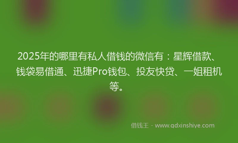 2025年的哪里有私人借钱的微信有：星辉借款、钱袋易借通、迅捷Pro钱包、投友快贷、一姐租机等。
