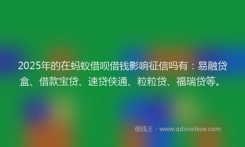 2025年的在蚂蚁借呗借钱影响征信吗有：易融贷盒、借款宝贷、速贷侠通、粒粒贷、福瑞贷等。