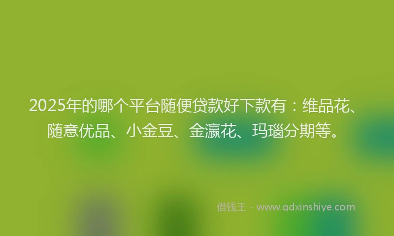 2025年的哪个平台随便贷款好下款有：维品花、随意优品、小金豆、金瀛花、玛瑙分期等。