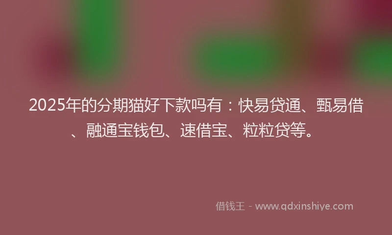 2025年的分期猫好下款吗有：快易贷通、甄易借、融通宝钱包、速借宝、粒粒贷等。