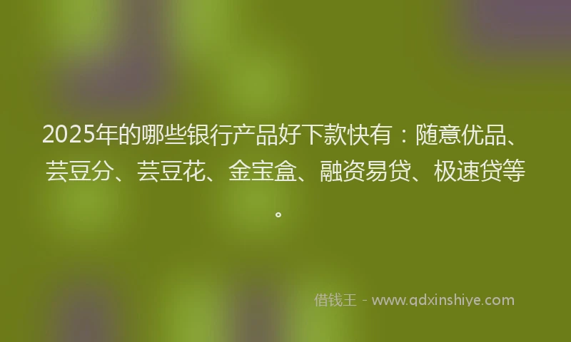 2025年的哪些银行产品好下款快有：随意优品、芸豆分、芸豆花、金宝盒、融资易贷、极速贷等。