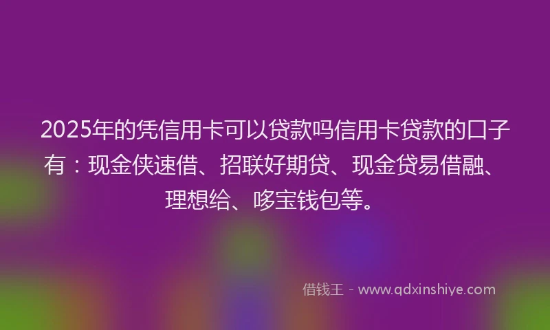 2025年的凭信用卡可以贷款吗信用卡贷款的口子有：现金侠速借、招联好期贷、现金贷易借融、理想给、哆宝钱包等。