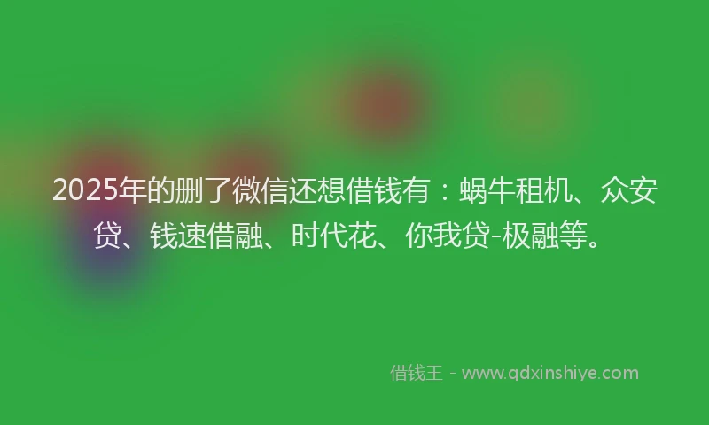2025年的删了微信还想借钱有：蜗牛租机、众安贷、钱速借融、时代花、你我贷-极融等。