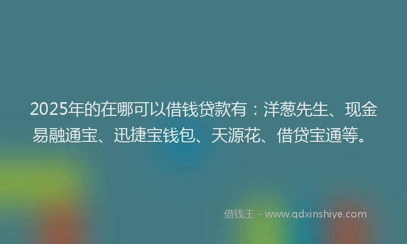 2025年的在哪可以借钱贷款有：洋葱先生、现金易融通宝、迅捷宝钱包、天源花、借贷宝通等。