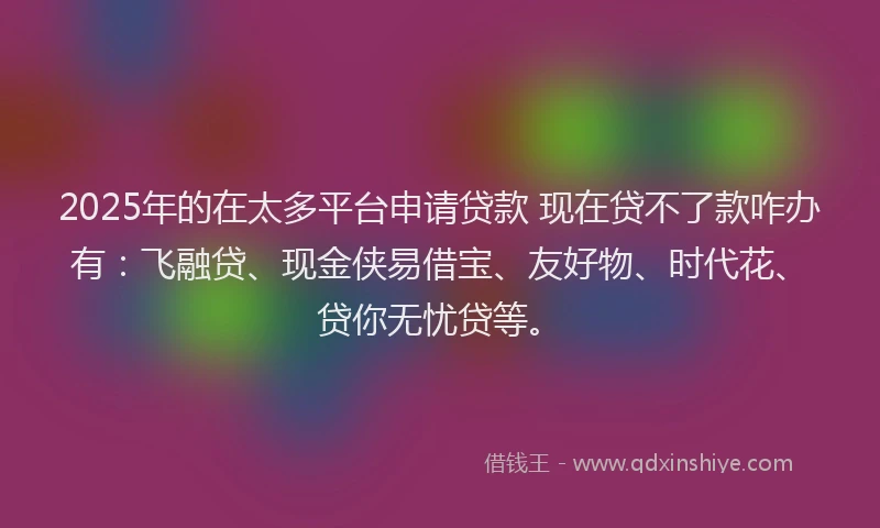 2025年的在太多平台申请贷款 现在贷不了款咋办有：飞融贷、现金侠易借宝、友好物、时代花、贷你无忧贷等。