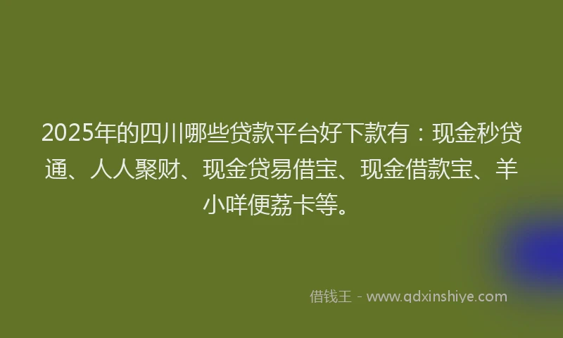 2025年的四川哪些贷款平台好下款有:现金秒贷通、人人聚财、现金贷易借宝、现金借款宝、羊小咩便荔卡等。