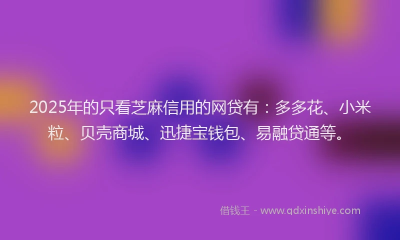 2025年的只看芝麻信用的网贷有：多多花、小米粒、贝壳商城、迅捷宝钱包、易融贷通等。