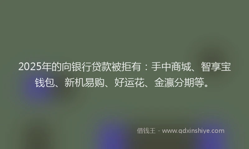 2025年的向银行贷款被拒有：手中商城、智享宝钱包、新机易购、好运花、金瀛分期等。