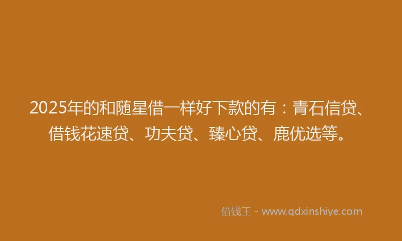 2025年的和随星借一样好下款的有：青石信贷、借钱花速贷、功夫贷、臻心贷、鹿优选等。