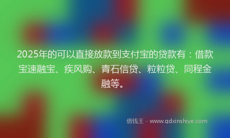 2025年的可以直接放款到支付宝的贷款有：借款宝速融宝、疾风购、青石信贷、粒粒贷、同程金融等。