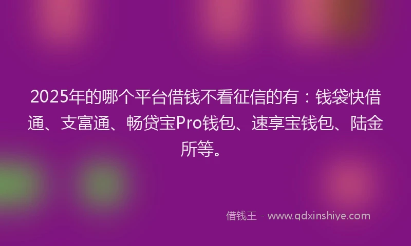 2025年的哪个平台借钱不看征信的有：钱袋快借通、支富通、畅贷宝Pro钱包、速享宝钱包、陆金所等。