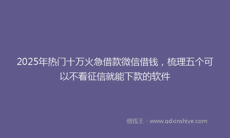 2025年热门十万火急借款微信借钱，梳理五个可以不看征信就能下款的软件