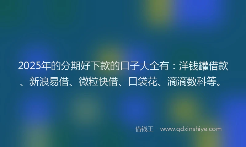 2025年的分期好下款的口子大全有：洋钱罐借款、新浪易借、微粒快借、口袋花、滴滴数科等。