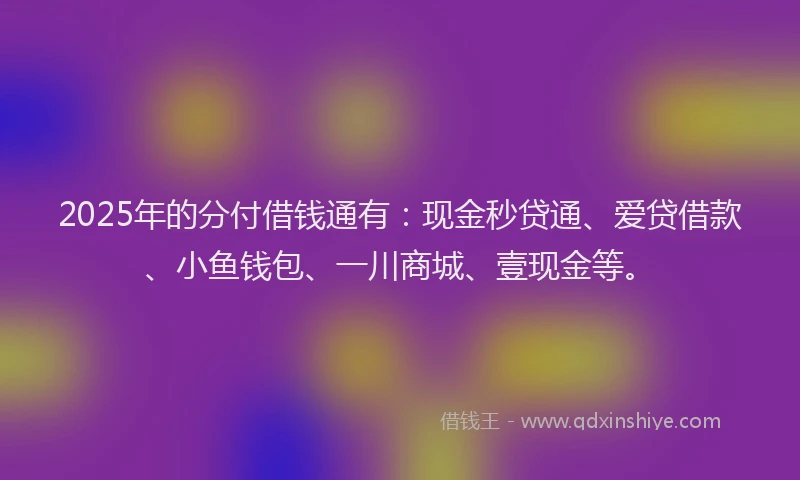 2025年的分付借钱通有：现金秒贷通、爱贷借款、小鱼钱包、一川商城、壹现金等。