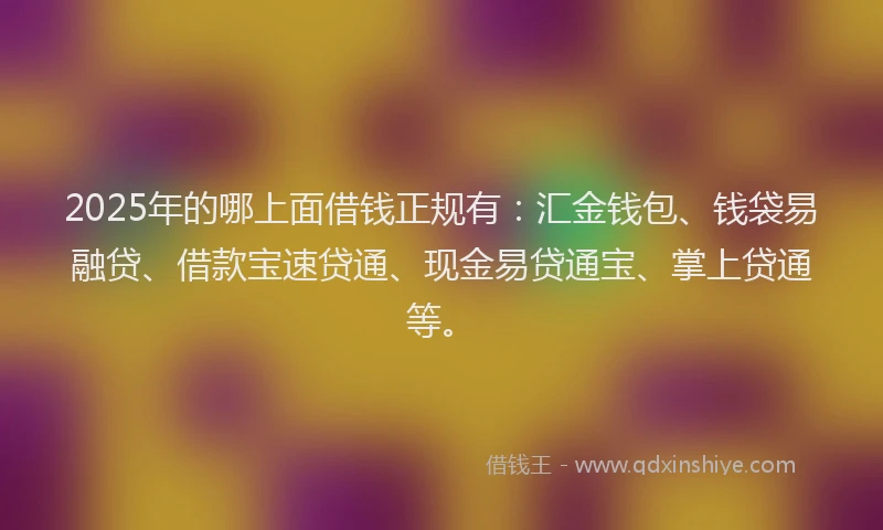 2025年的哪上面借钱正规有：汇金钱包、钱袋易融贷、借款宝速贷通、现金易贷通宝、掌上贷通等。