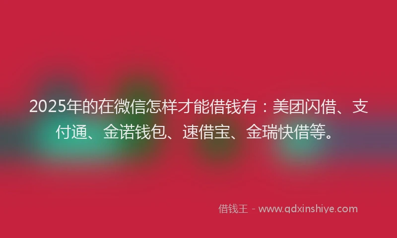 2025年的在微信怎样才能借钱有：美团闪借、支付通、金诺钱包、速借宝、金瑞快借等。