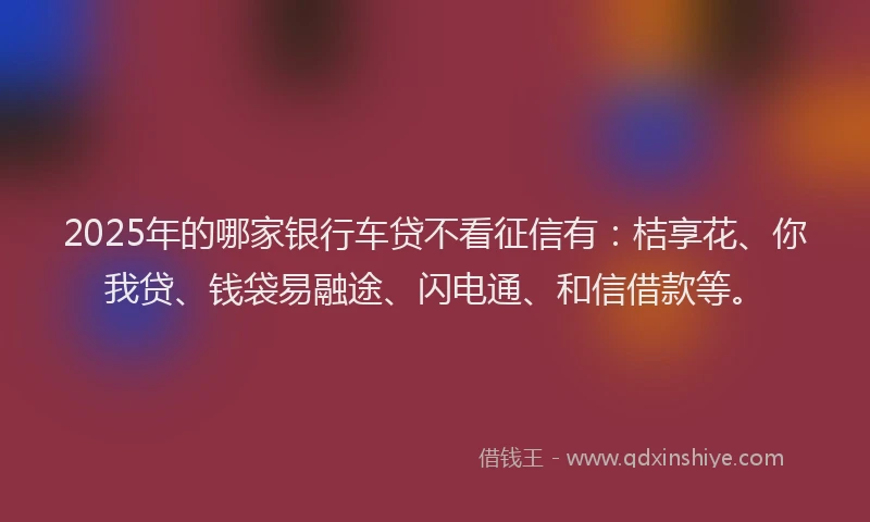2025年的哪家银行车贷不看征信有：桔享花、你我贷、钱袋易融途、闪电通、和信借款等。