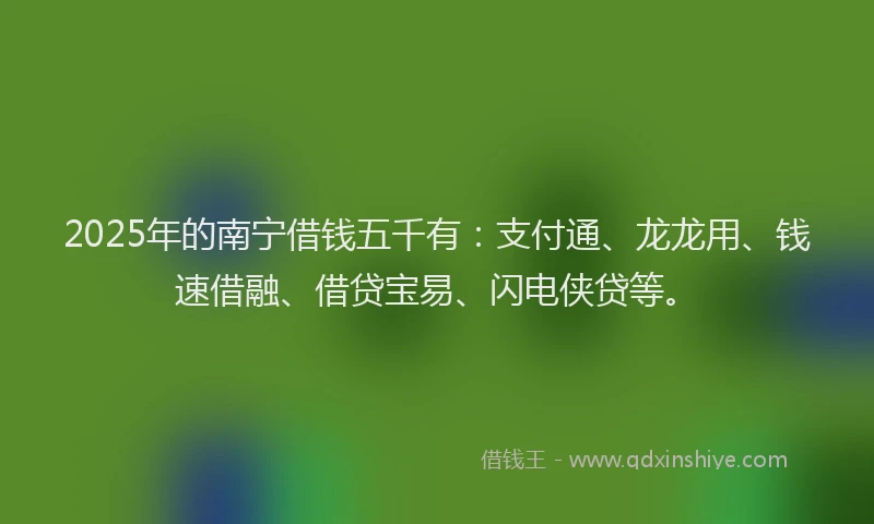 2025年的南宁借钱五千有：支付通、龙龙用、钱速借融、借贷宝易、闪电侠贷等。
