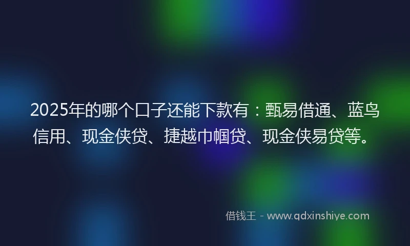 2025年的哪个口子还能下款有：甄易借通、蓝鸟信用、现金侠贷、捷越巾帼贷、现金侠易贷等。