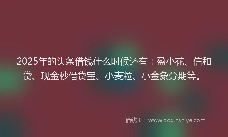 2025年的头条借钱什么时候还有：盈小花、信和贷、现金秒借贷宝、小麦粒、小金象分期等。
