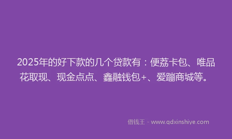 2025年的好下款的几个贷款有：便荔卡包、唯品花取现、现金点点、鑫融钱包+、爱蹦商城等。