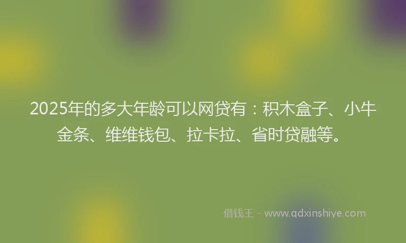 2025年的多大年龄可以网贷有：积木盒子、小牛金条、维维钱包、拉卡拉、省时贷融等。