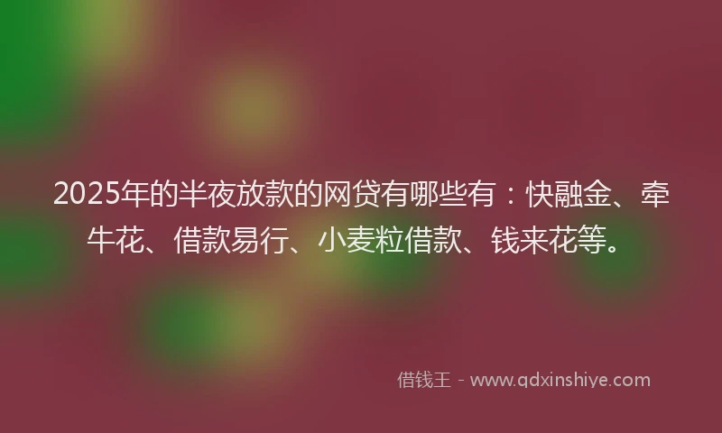 2025年的半夜放款的网贷有哪些有：快融金、牵牛花、借款易行、小麦粒借款、钱来花等。