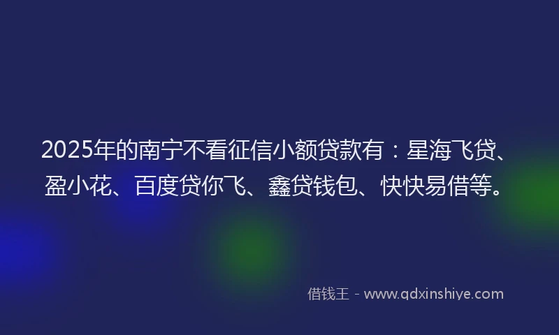 2025年的南宁不看征信小额贷款有：星海飞贷、盈小花、百度贷你飞、鑫贷钱包、快快易借等。